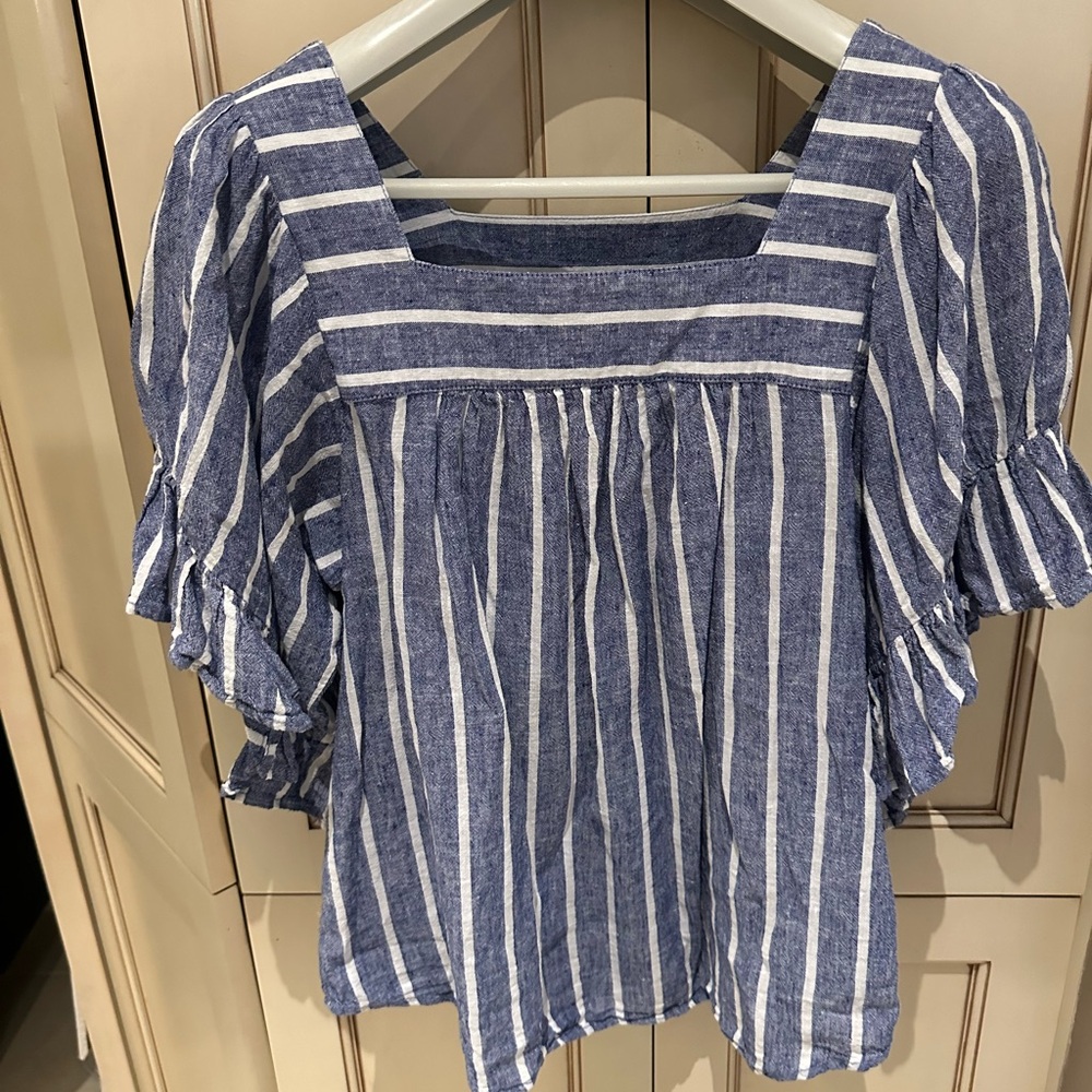 beachlunchlounge Navy and White Striped Blouse